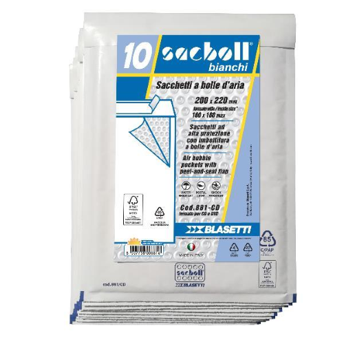 Busta imbottita Sacboll - CD (20 x 22 cm) - carta - bianco - Blasetti - conf. 10 pezzi